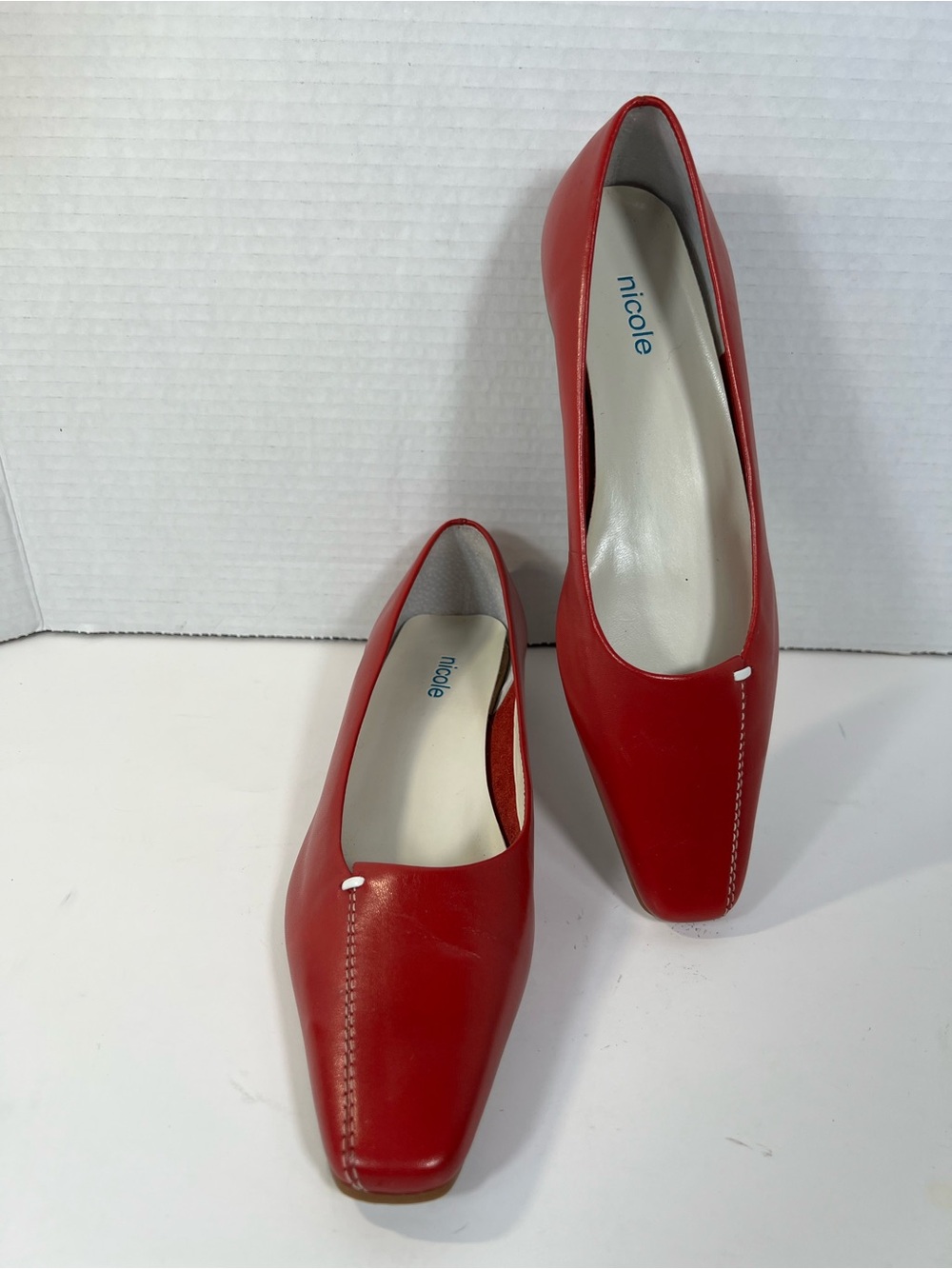 Nicole Sarah Red Leather Square Toe Ballet Flats Size 6.5M